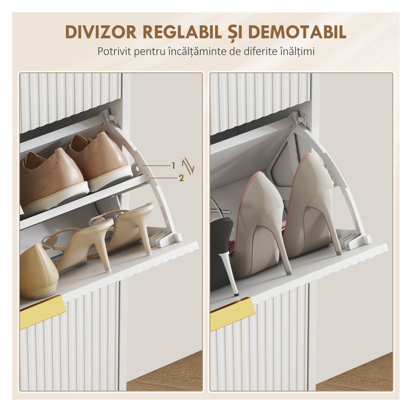 Dulap Slim pentru Pantofi cu 3 Uși Canelate Rabatabile, Dulap Modern cu Rafturi Reglabile pe 2 Niveluri, Spațiu pentru 18 Perech - 6
