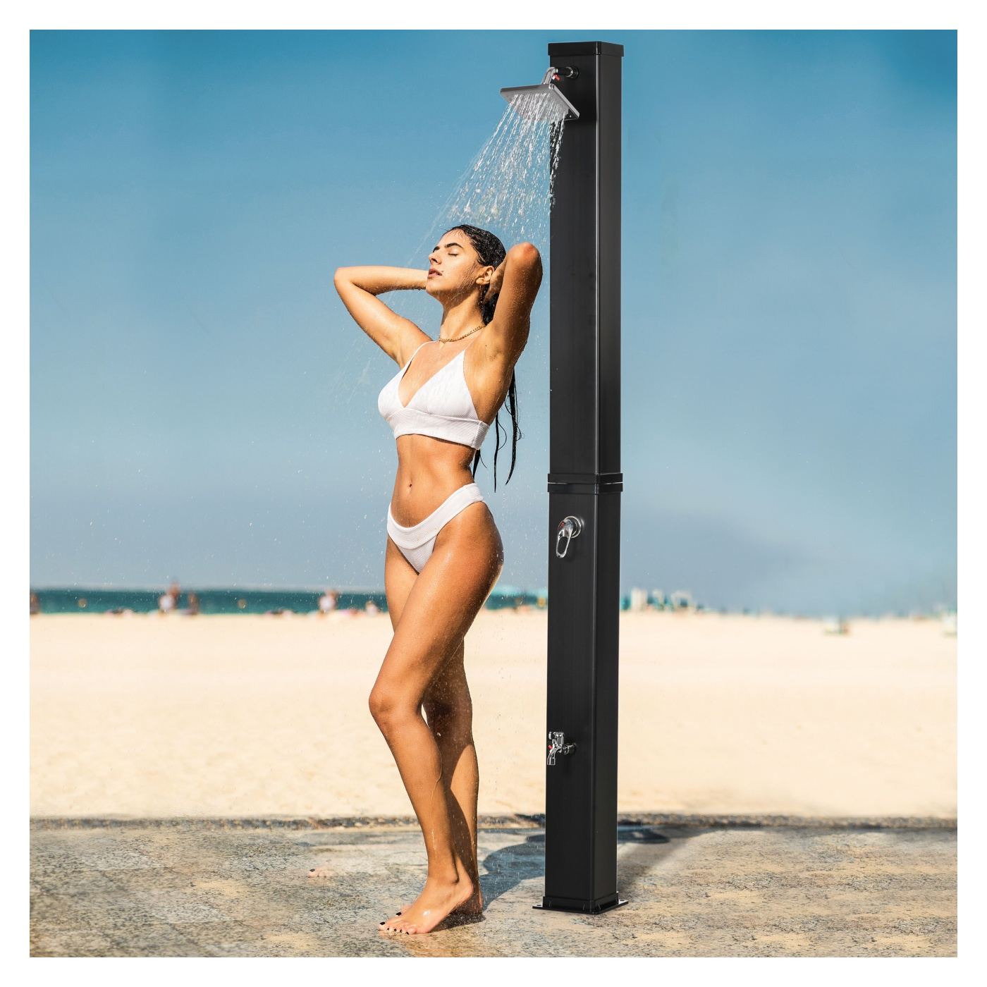 Duș Solar  de Grădină 40L și Temperatură 60°C, Cap Rotativ și Robinet pentru Picioare, Negru - 2