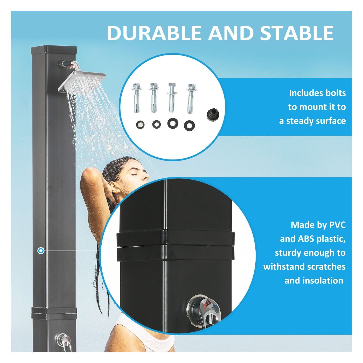 Duș Solar  de Grădină 40L și Temperatură 60°C, Cap Rotativ și Robinet pentru Picioare, Negru - 7