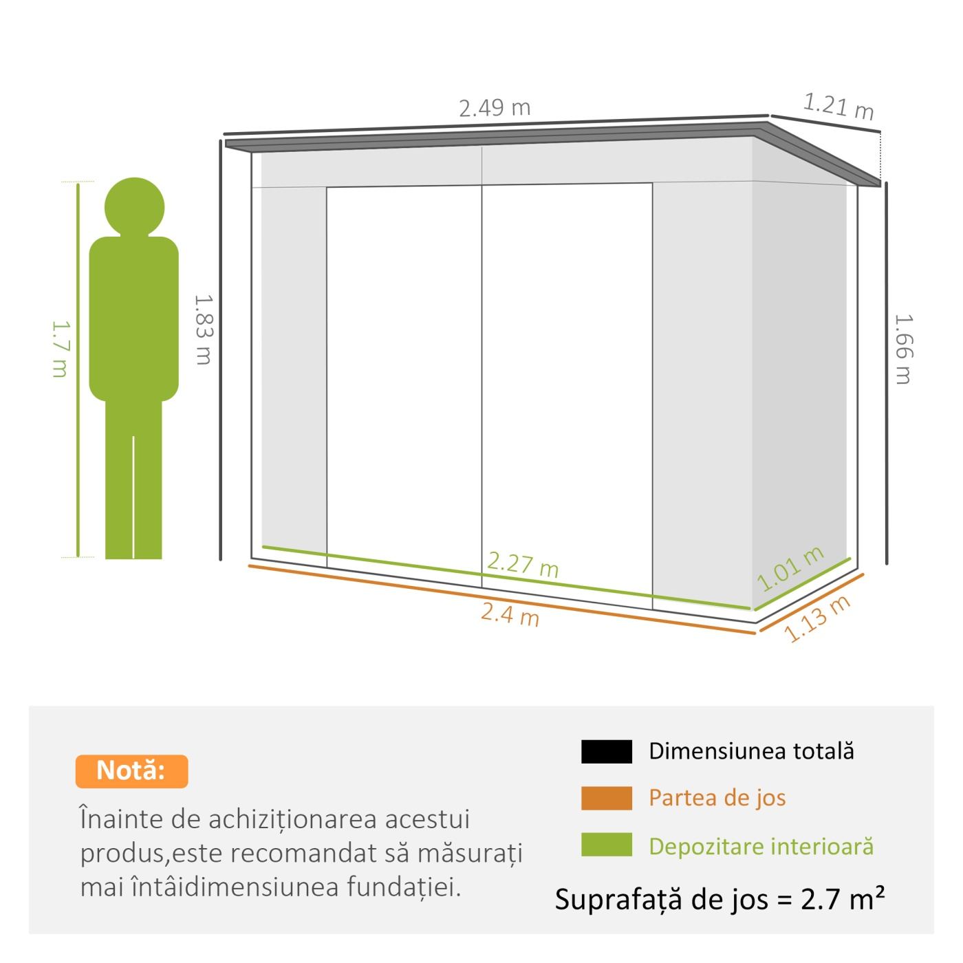 Căsuță de Grădină 2.7m² din Oțel Galvanizat, Căsuță pentru Depozitare cu Acoperiș Înclinat, 2 Guri de Aerisire, Uși Blocate cu L - 3