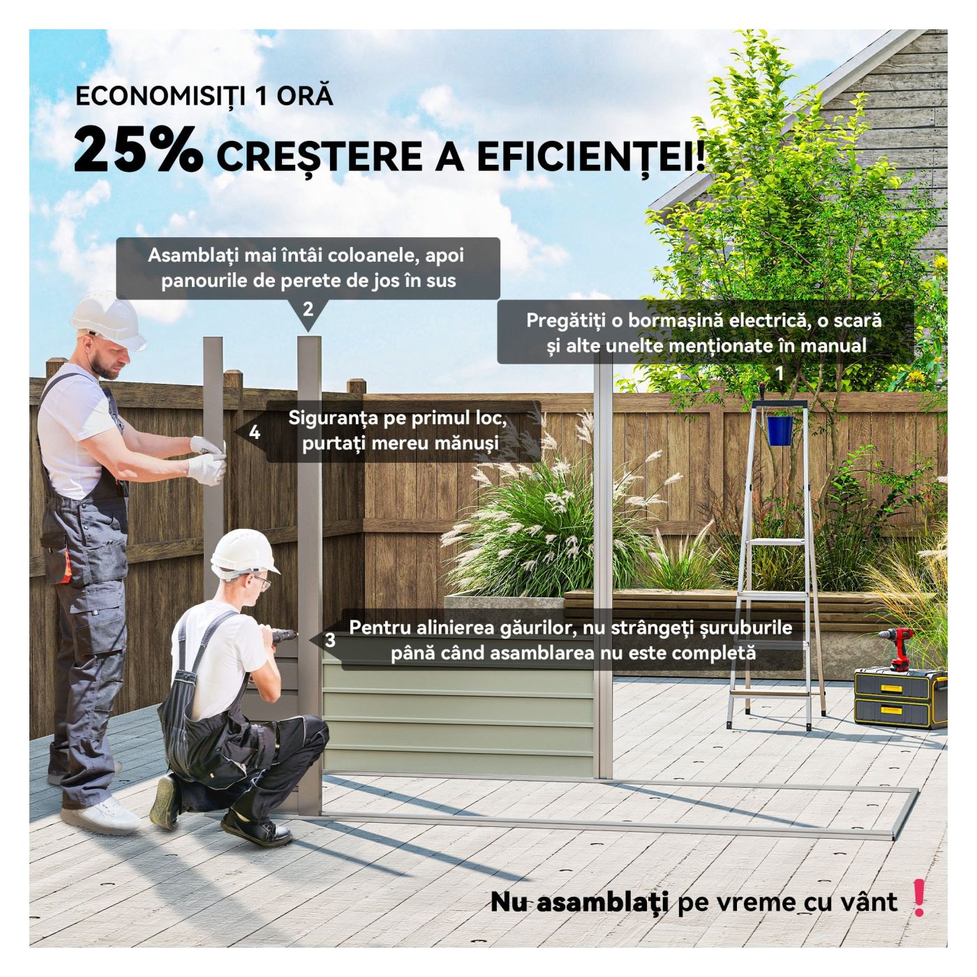 Căsuță de Grădină 2.7m² din Oțel Galvanizat, Căsuță pentru Depozitare cu Acoperiș Înclinat, 2 Guri de Aerisire, Uși Blocate cu L - 4