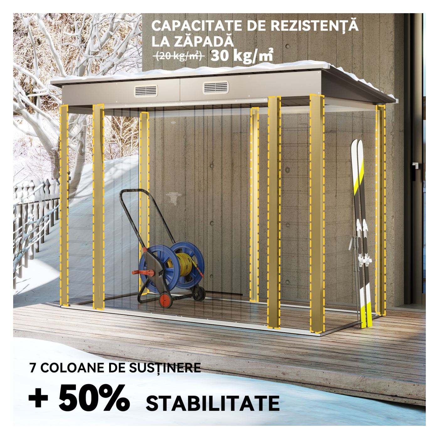 Căsuță de Grădină 2.7m² din Oțel Galvanizat, Căsuță pentru Depozitare cu Acoperiș Înclinat, 2 Guri de Aerisire, Uși Blocate cu L - 5