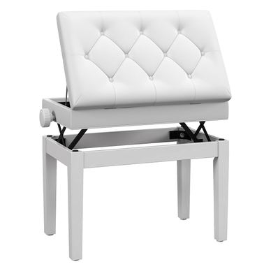Scaun de Pian Reglabil cu Compartiment de Depozitare și șezut capitonat, 54.5x33x48-58 cm, Alb