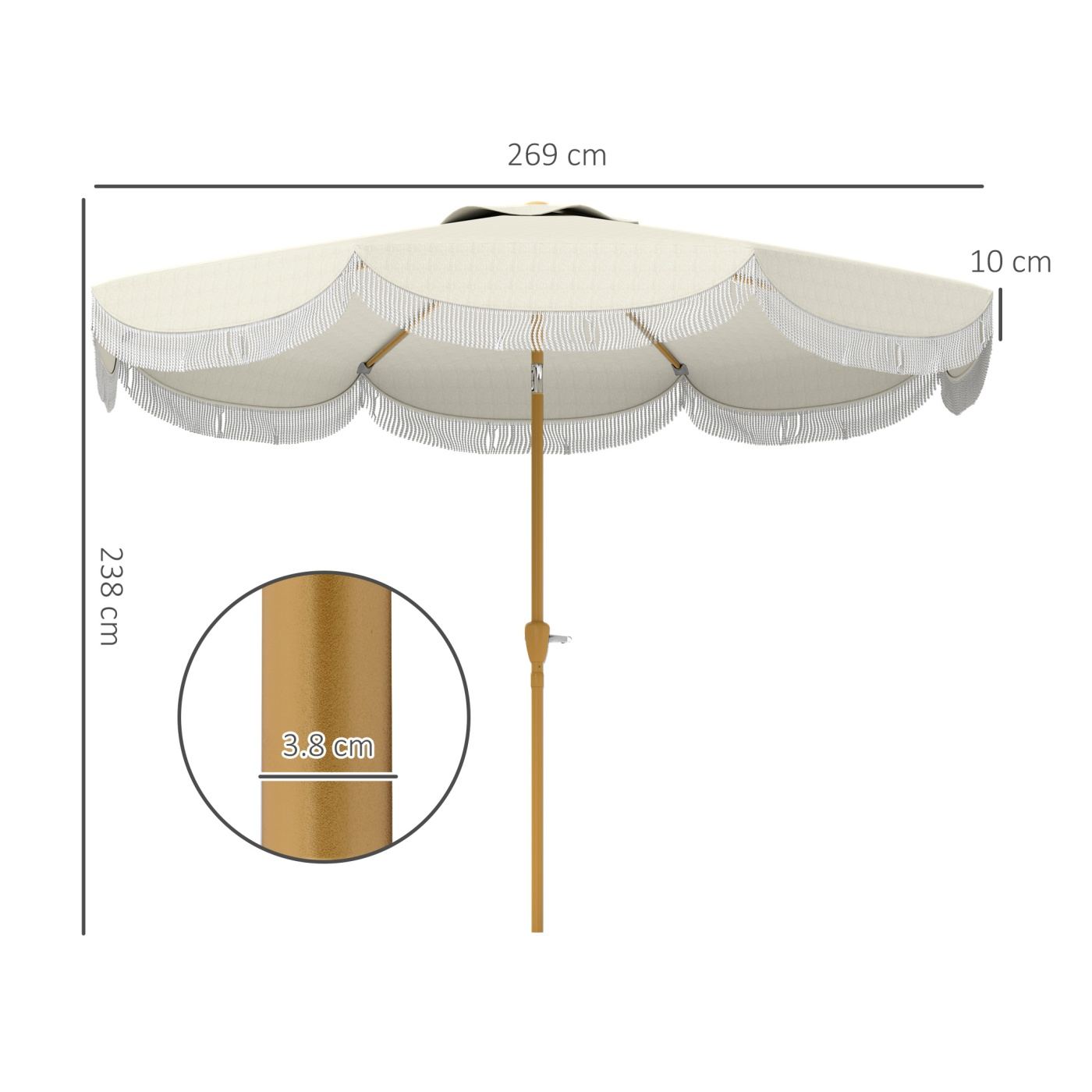 Umbrelă de Grădină Rotundă 2.7x2.4 m cu Manivelă, din Metal și Poliester, Bej - 3