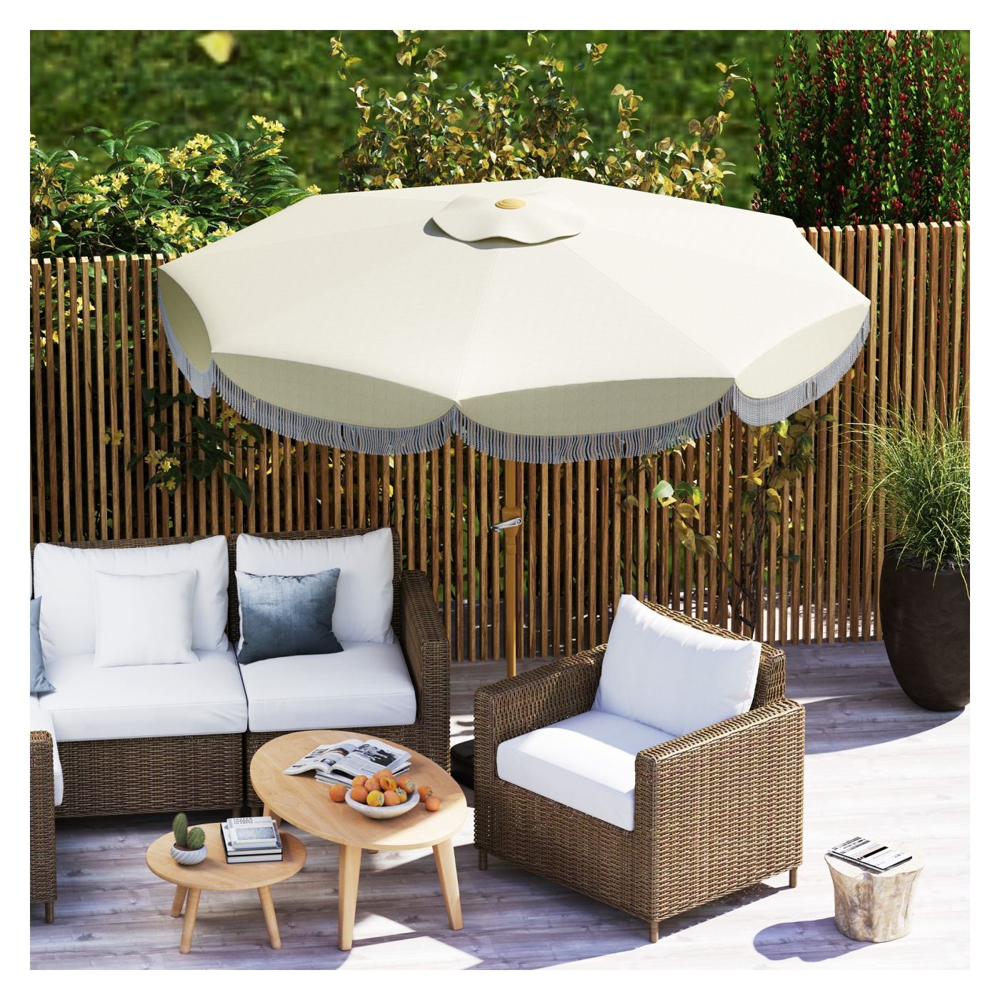 Umbrelă de Grădină Rotundă 2.7x2.4 m cu Manivelă, din Metal și Poliester, Bej - 9