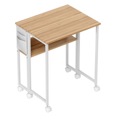 80 cm Összecsukható Asztal Tárolópolccal és Felhajtható Tetővel Kerekekkel - Fehér