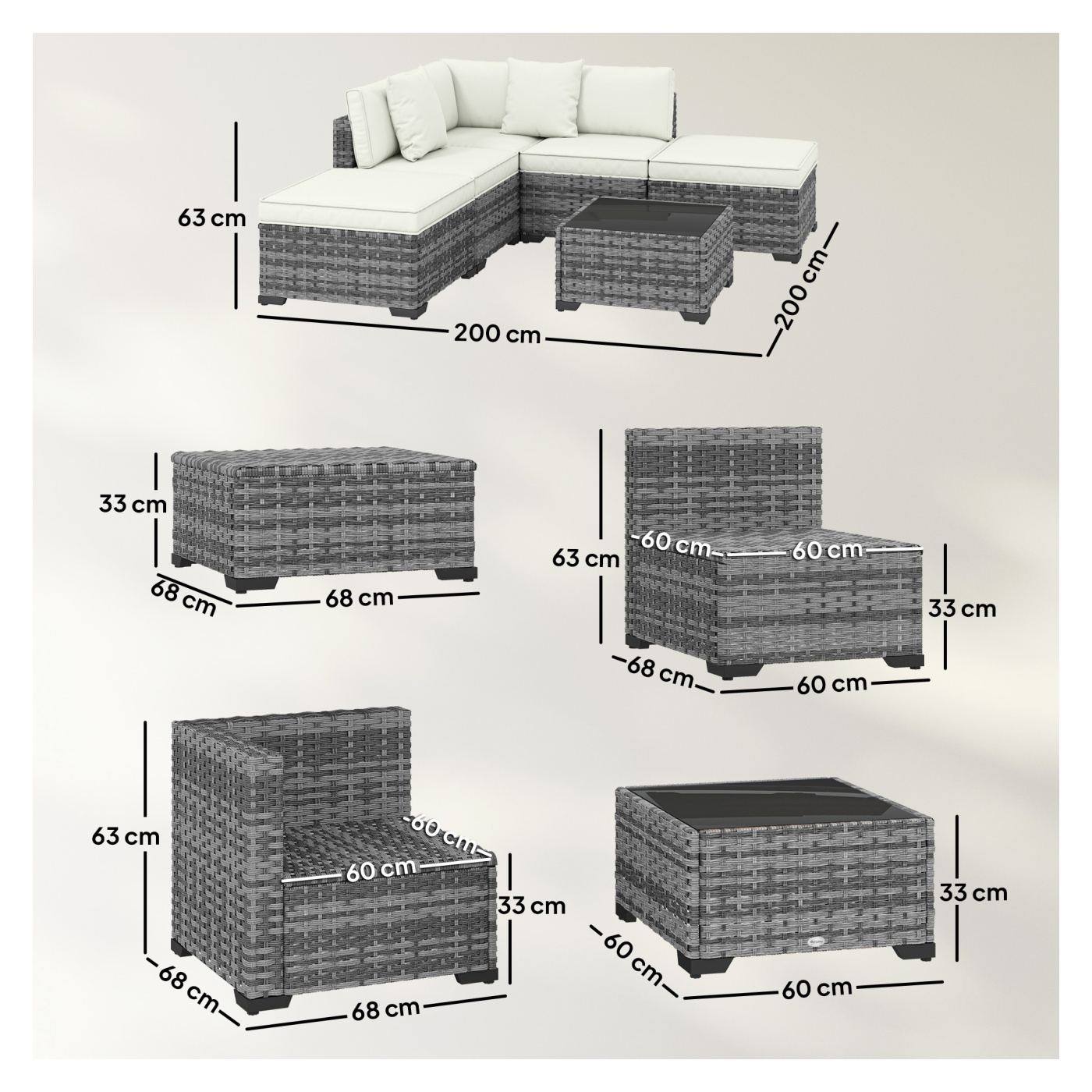 Set Mobilier de Grădină din Ratan, 6 Piese, Configurație în L cu Canapele fără Brațe, Fotoliu Colțar, Suporturi pentru Picioare, - 3