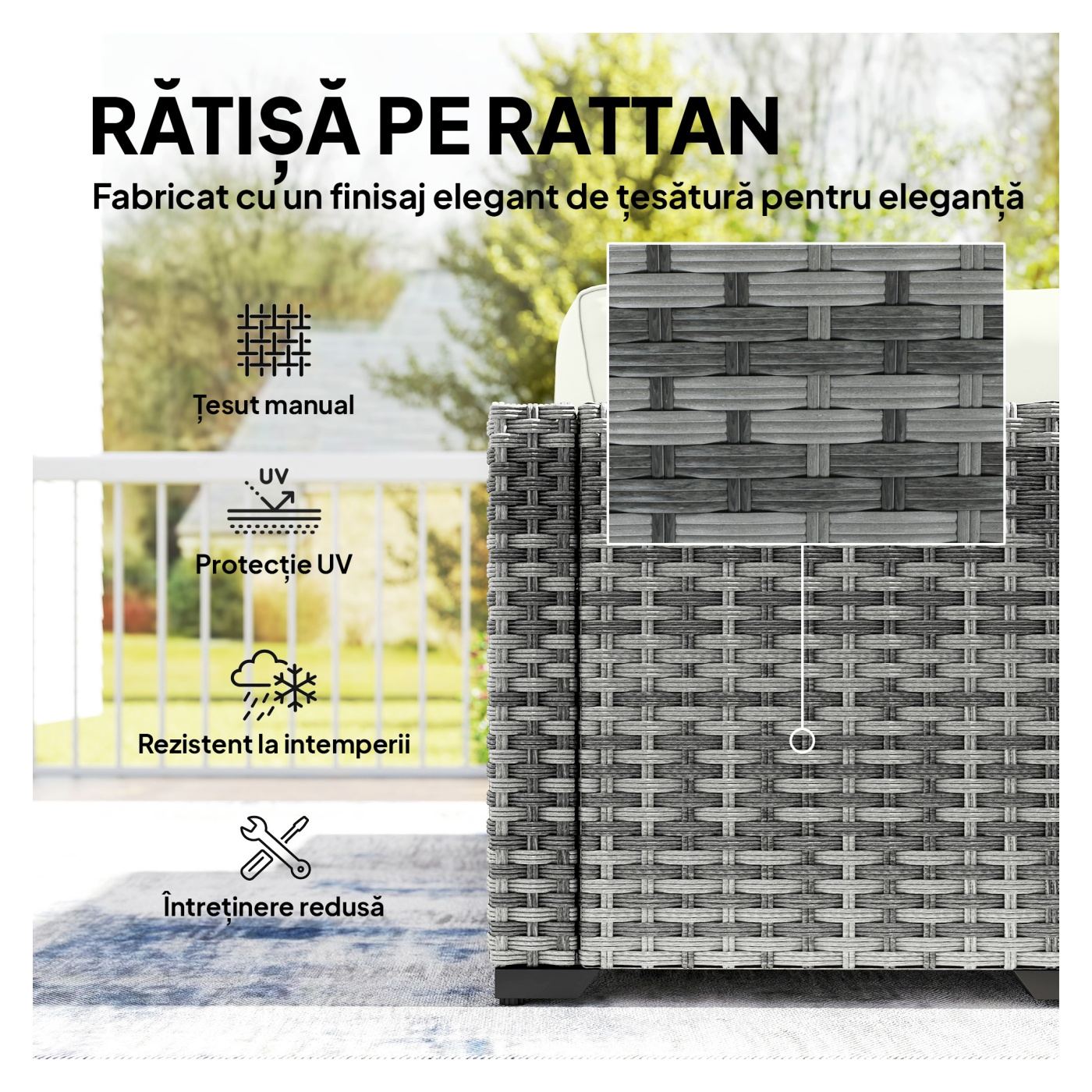 Set Mobilier de Grădină din Ratan, 6 Piese, Configurație în L cu Canapele fără Brațe, Fotoliu Colțar, Suporturi pentru Picioare, - 5
