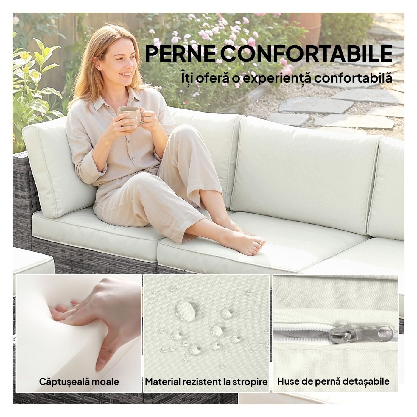 Set Mobilier de Grădină din Ratan, 6 Piese, Configurație în L cu Canapele fără Brațe, Fotoliu Colțar, Suporturi pentru Picioare, - 6