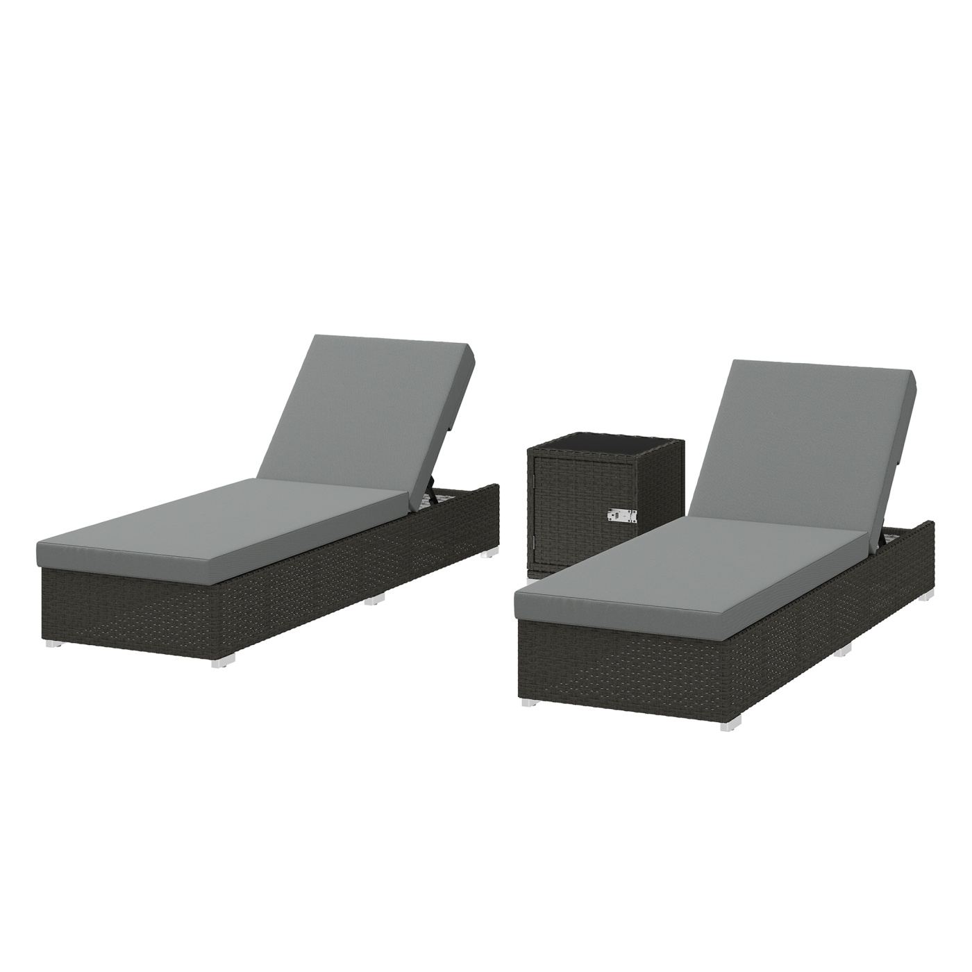 Set de 2 Șezlonguri de Grădină din Ratan cu Măsuță cu Blat din Sticlă Securizată, Șezlonguri cu Spătar Reglabil în 6 Poziții, Pe - 10