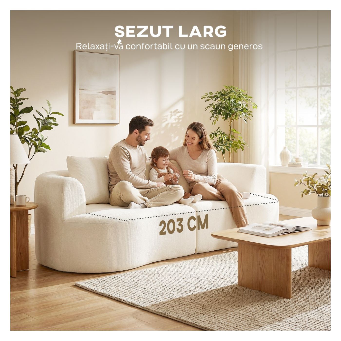 Canapea 3 Locuri, Canapea Modulară 260 cm Fără Structură cu Șezut Generos, Pernă Groasă și 3 Perne, Sofa Comprimată Modernă din - 5