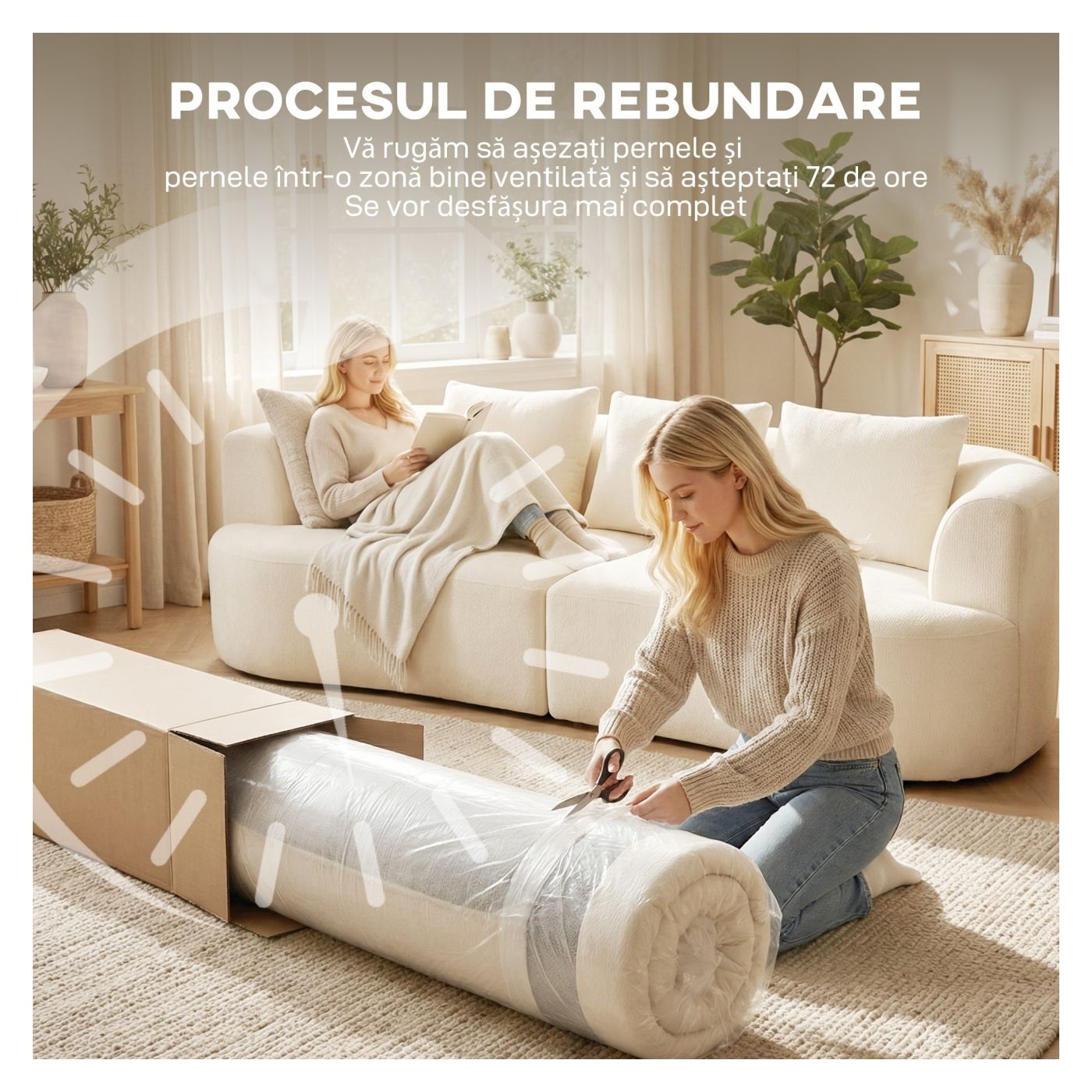 Canapea 3 Locuri, Canapea Modulară 260 cm Fără Structură cu Șezut Generos, Pernă Groasă și 3 Perne, Sofa Comprimată Modernă din - 7