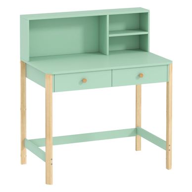 Birou pentru Copii 5-12 Ani cu 3 Rafturi și 2 Sertare, din Lemn, 90x52x105 cm, Verde