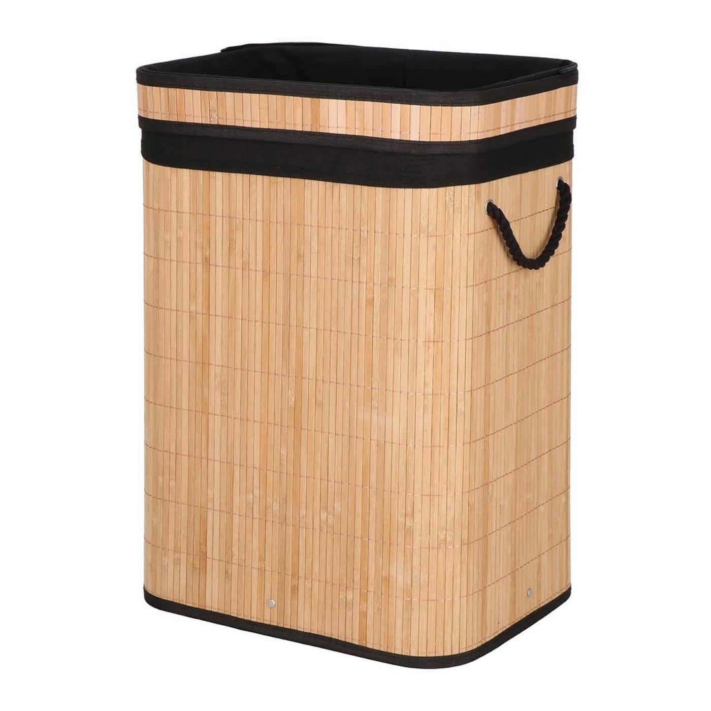 Cos rufe bambus capac sac detasabil 72 litri, 42x33x60 cm, design natural, maro - 16