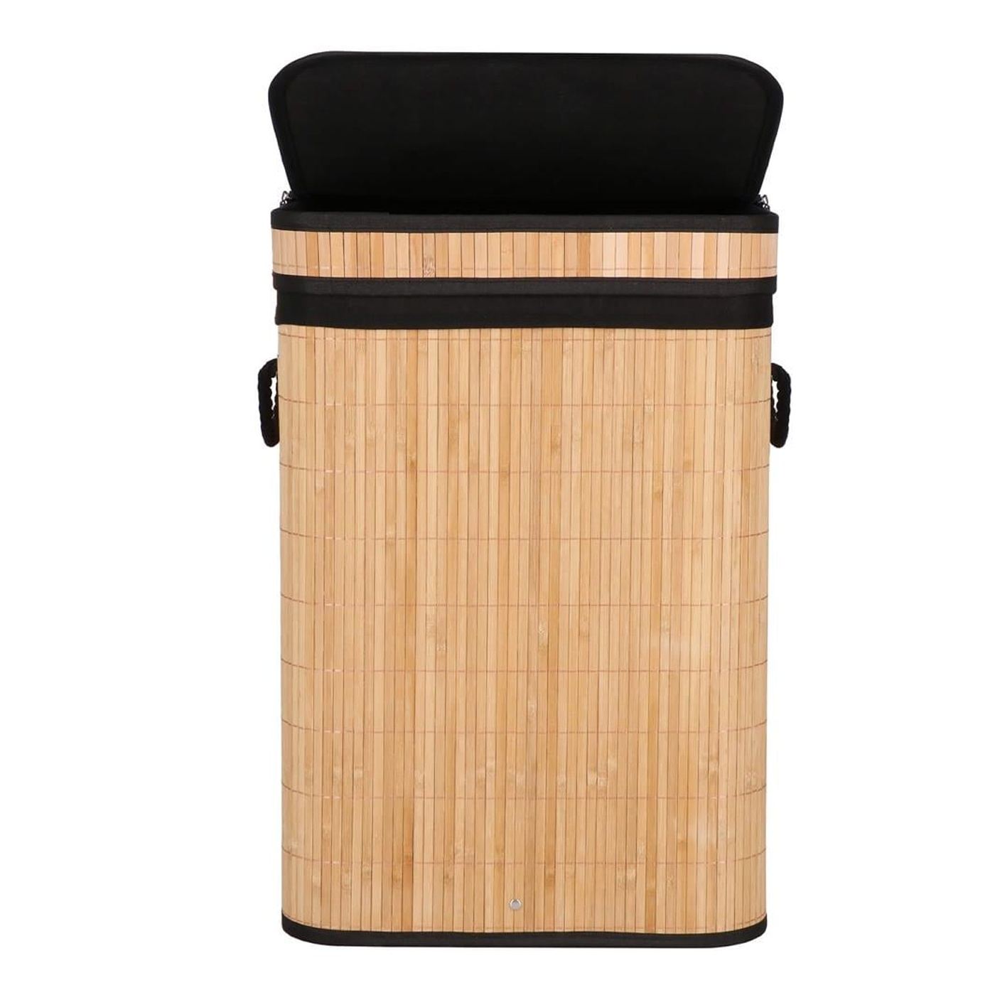 Cos rufe bambus capac sac detasabil 72 litri, 42x33x60 cm, design natural, maro - 18