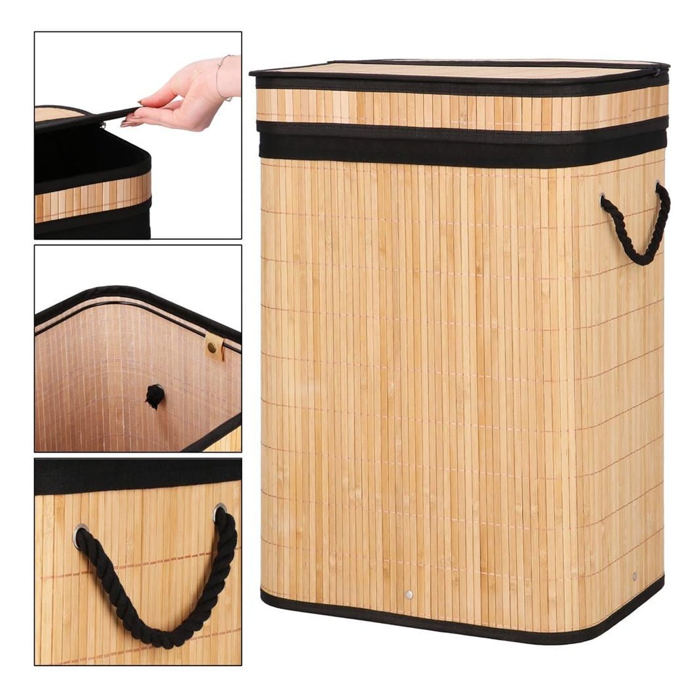 Cos rufe bambus capac sac detasabil 72 litri, 42x33x60 cm, design natural, maro - 20
