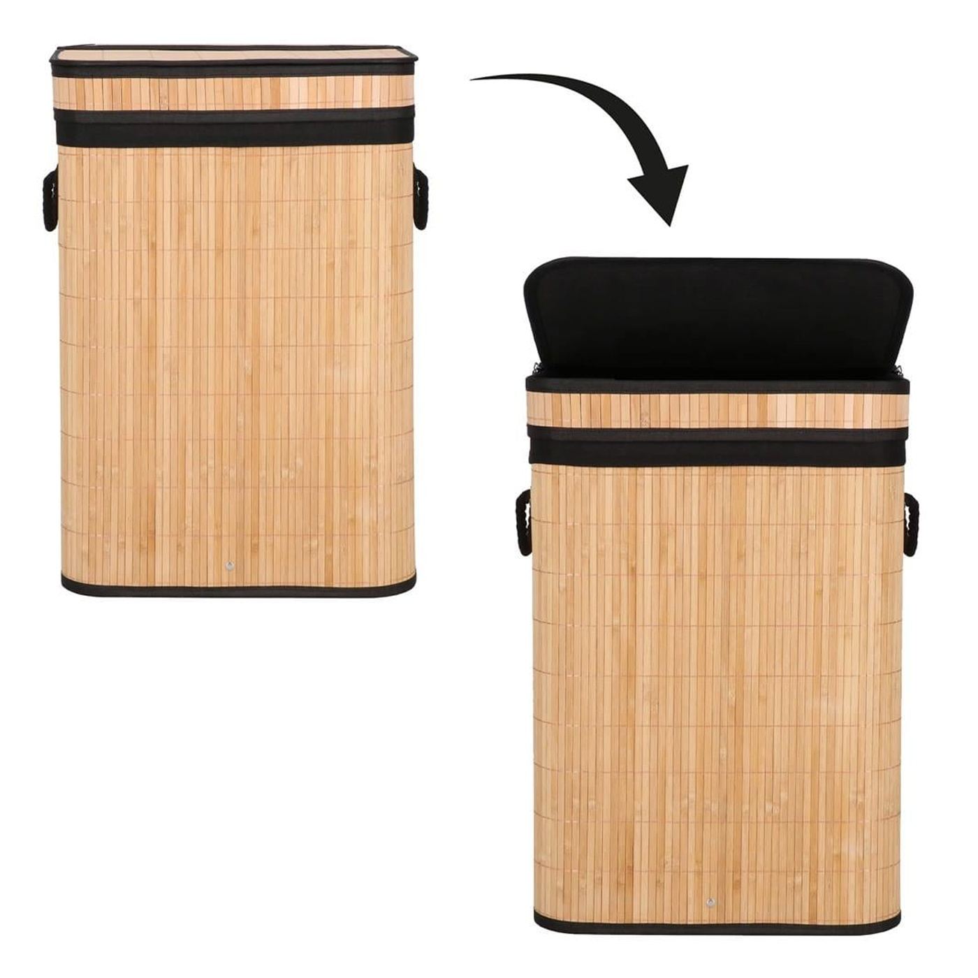 Cos rufe bambus capac sac detasabil 72 litri, 42x33x60 cm, design natural, maro - 22