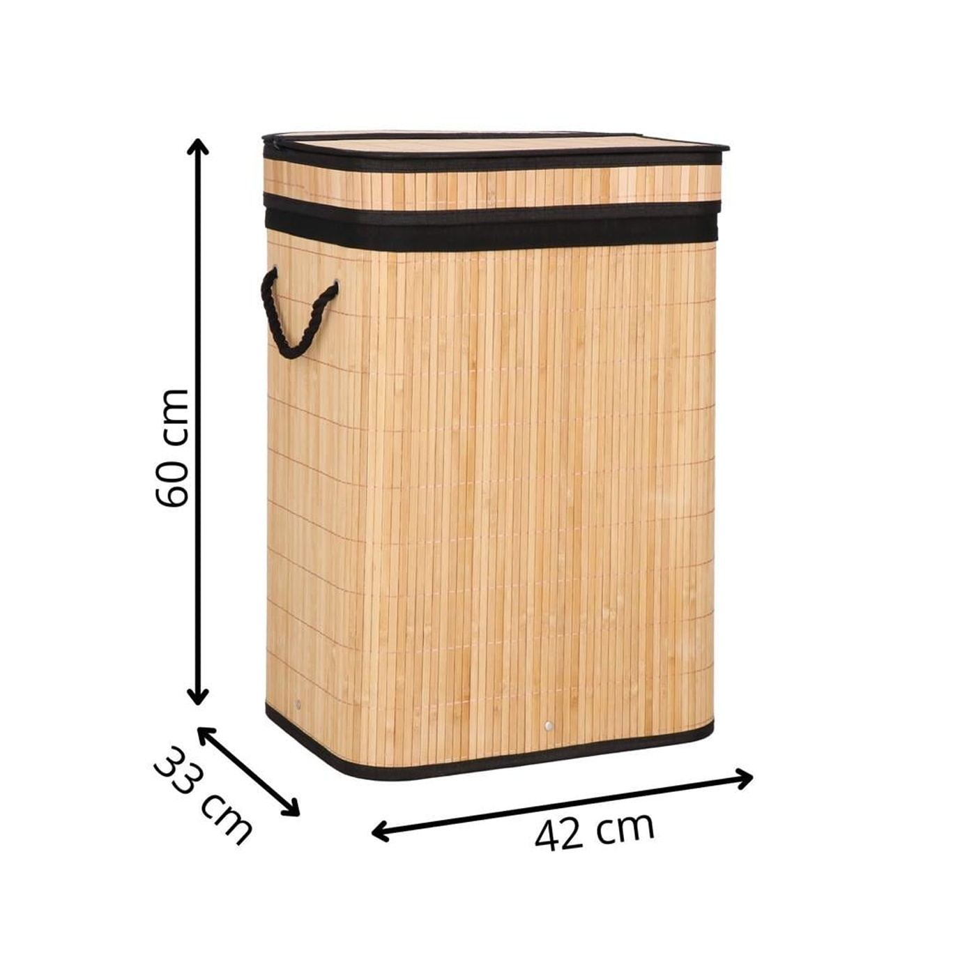 Cos rufe bambus capac sac detasabil 72 litri, 42x33x60 cm, design natural, maro - 23