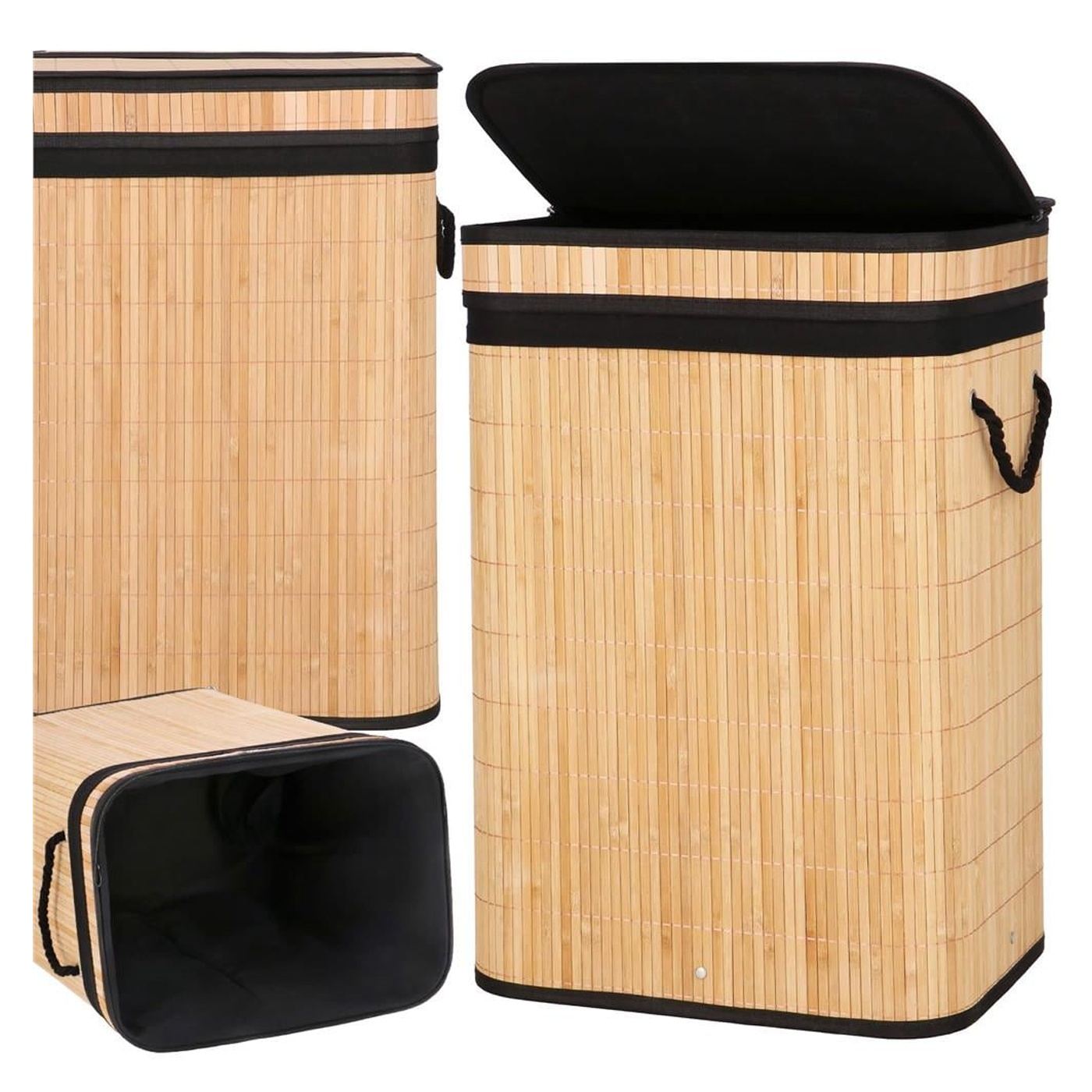 Cos rufe bambus capac sac detasabil 72 litri, 42x33x60 cm, design natural, maro - 27
