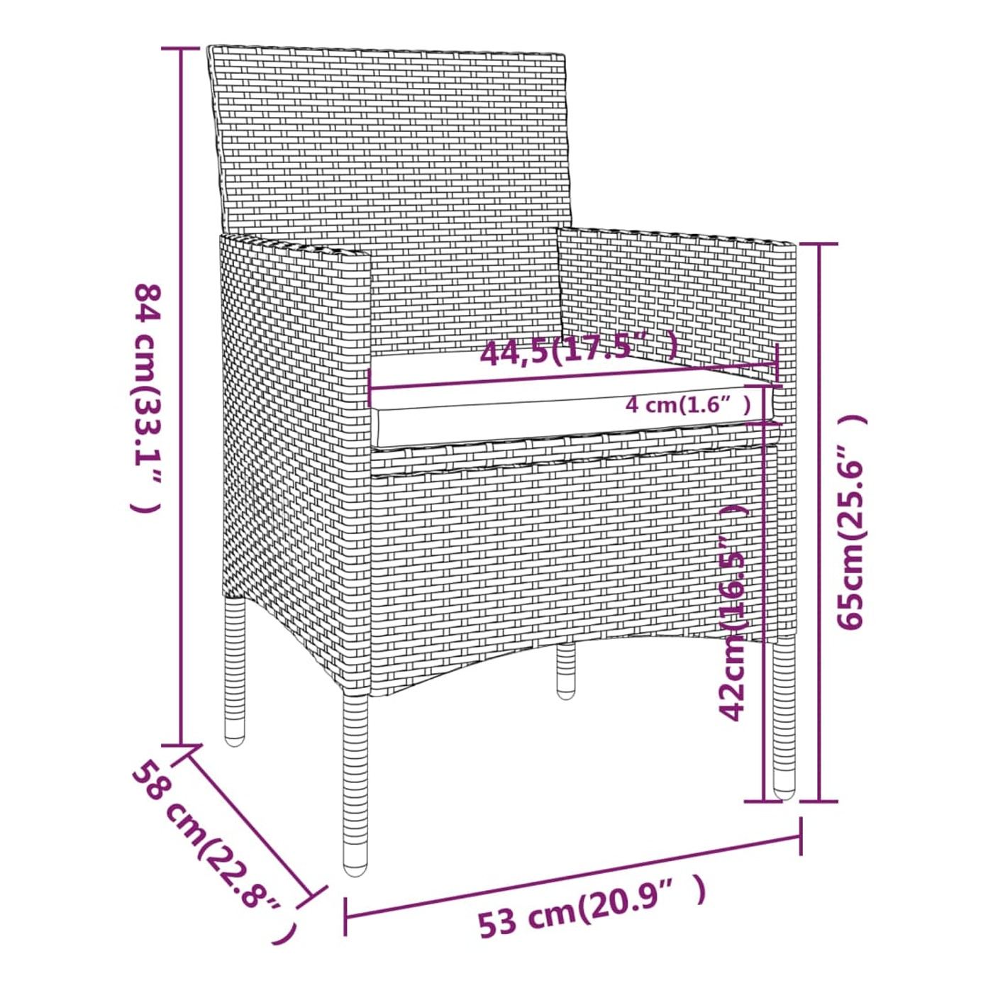 Комплект градински столове и табуретка, 4 части, сив, полиратан - 11