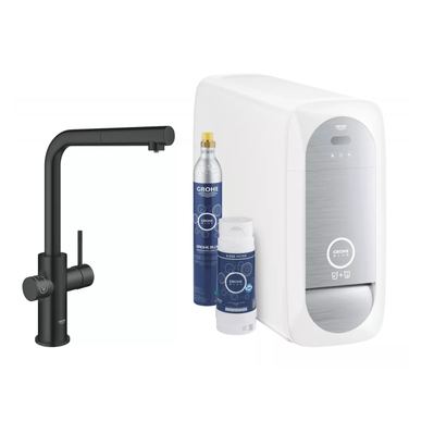 Baterie de bucatarie Grohe Blue Home 31539KS0, 3/8'', tip L, pipa inalta, filtrare, racire, apa carbogazoasa, dus extractabil, S