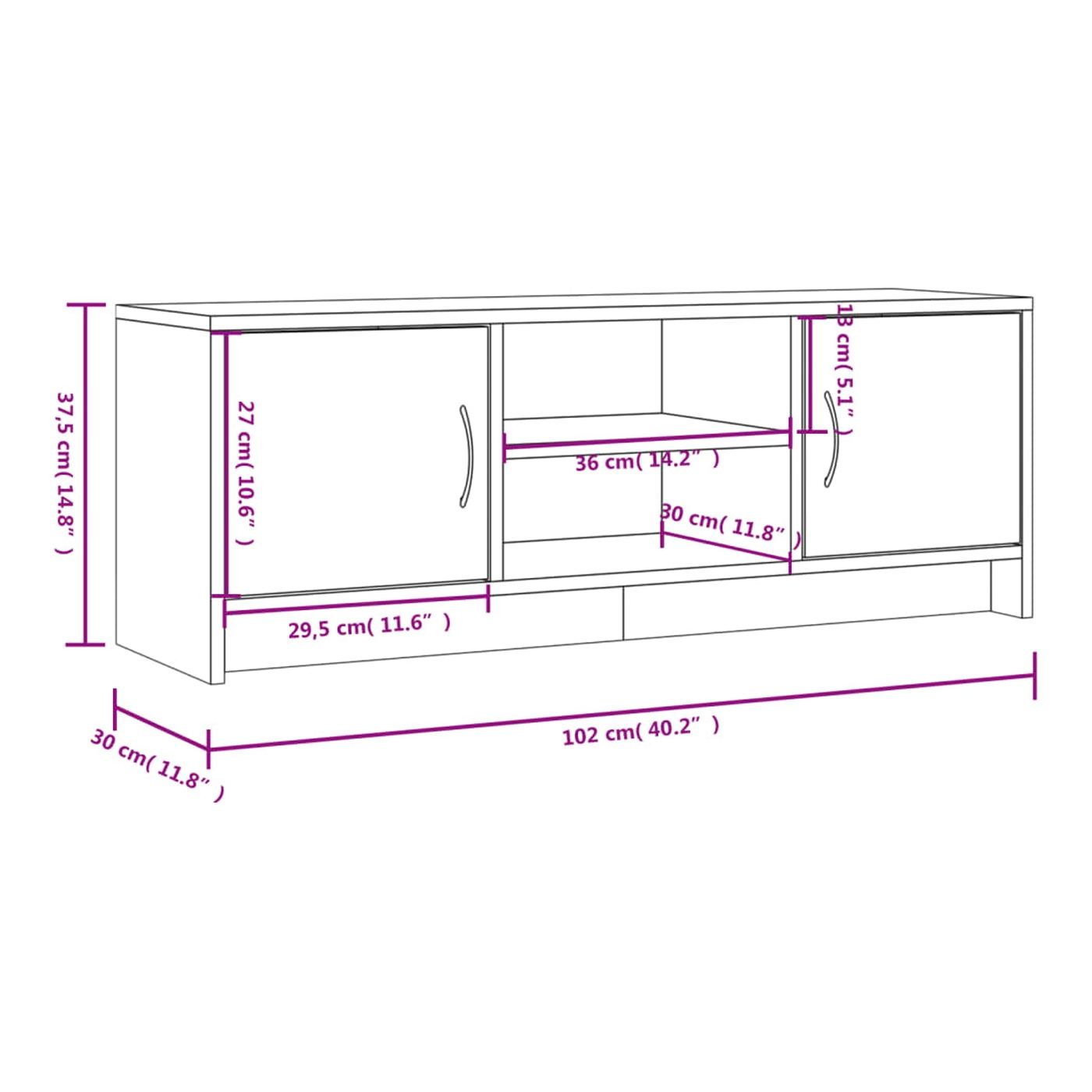 TV Ormarić, crna, 102x30x37,5 cm, Konstruirano drvo - 11