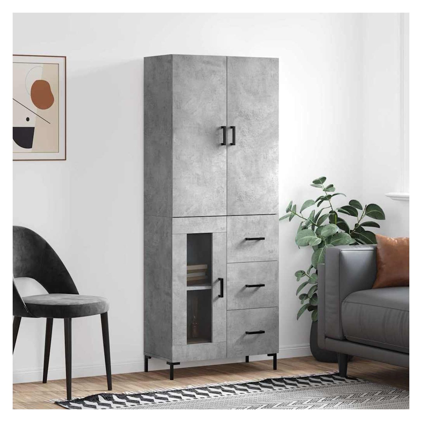 Visoka komoda betonsko siva 69,5x34x180 cm inženirski les - 2