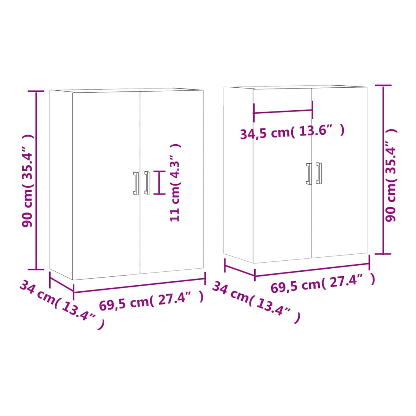 Zidni ormarić, 2 kom, boja betona, 69,5x34x90 cm - 12
