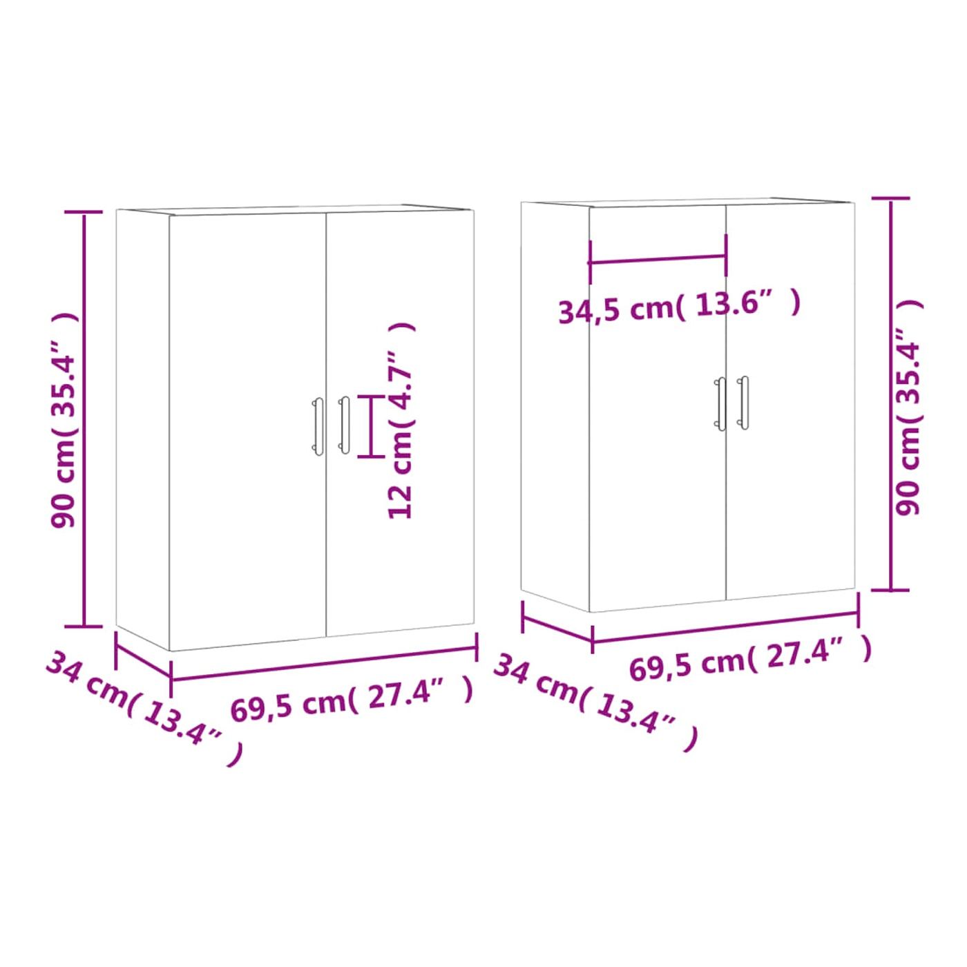 Zidni ormarići, 2 kom, boja hrasta sonoma, 69,5x34x90 cm - 12