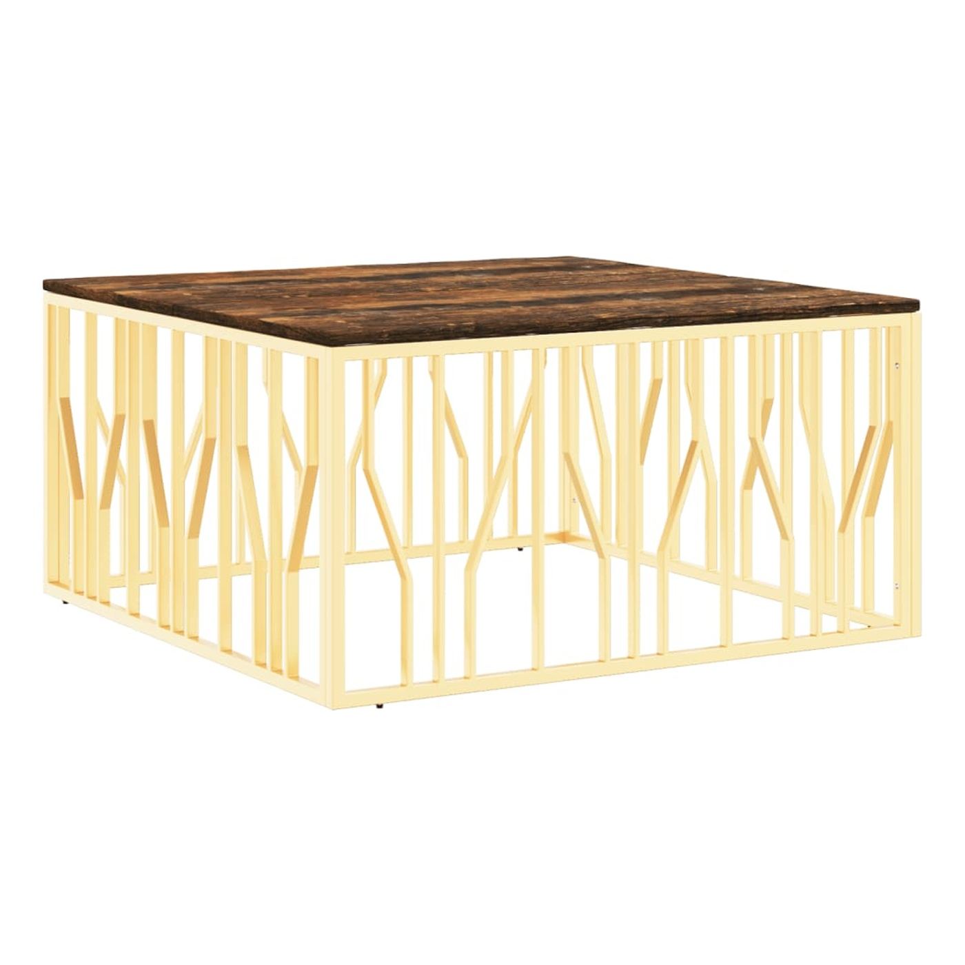 Stolić za kavu, zlatni, nehrđajući čelik i reciklirano masivno drvo - 2