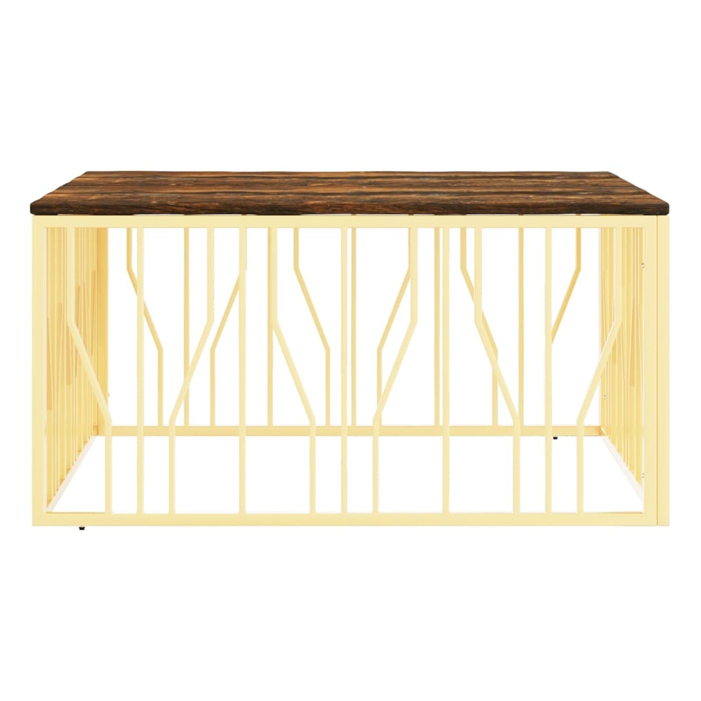 Stolić za kavu, zlatni, nehrđajući čelik i reciklirano masivno drvo - 3