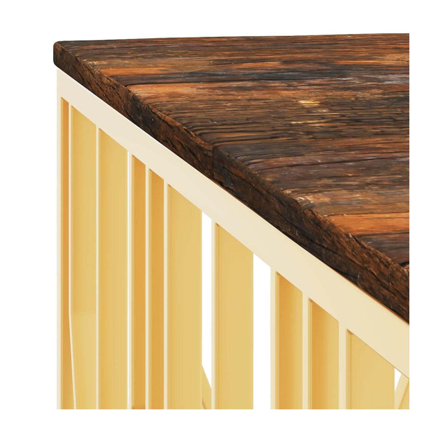 Stolić za kavu, zlatni, nehrđajući čelik i reciklirano masivno drvo - 5