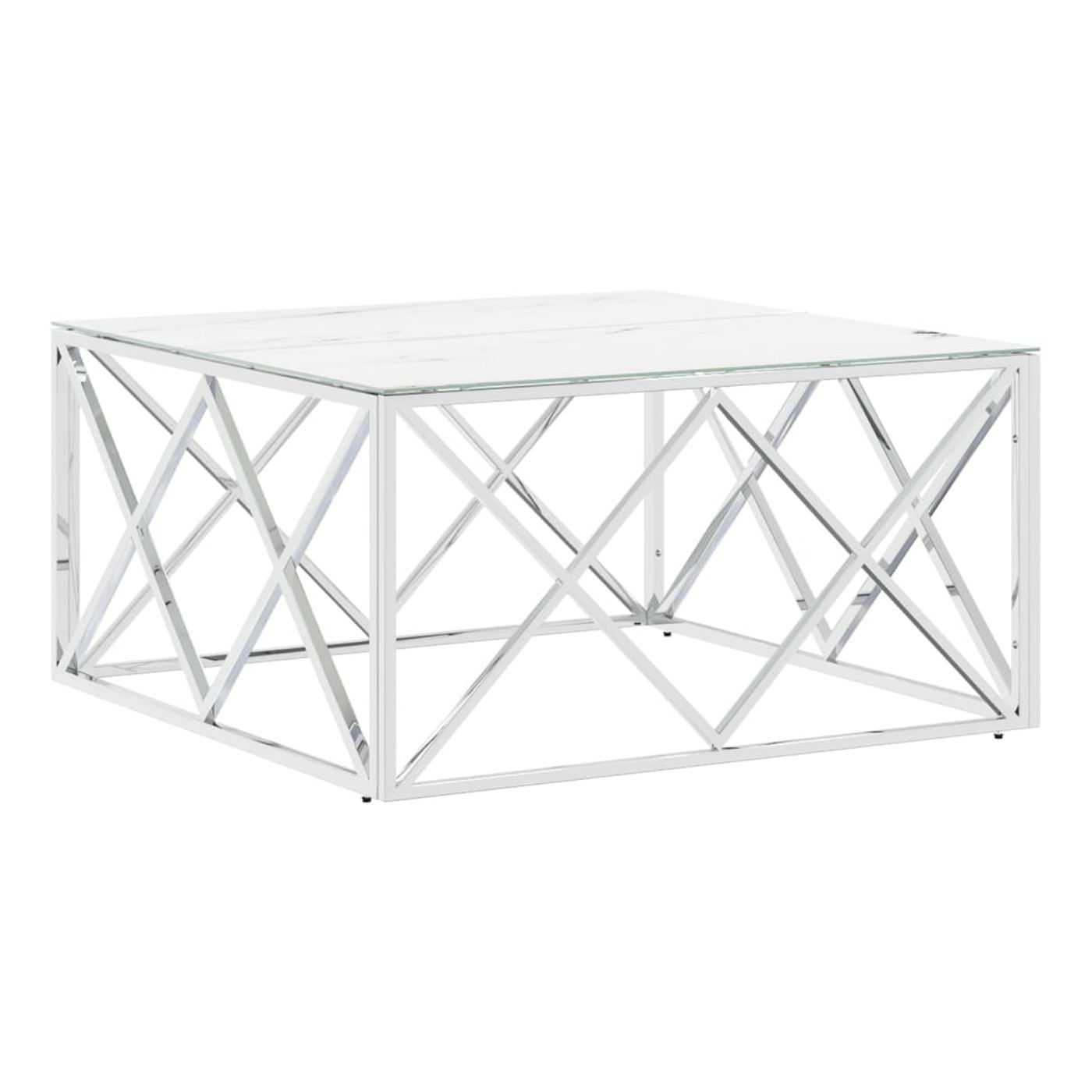 Stolić za kavu, srebrni, 80x80x40 cm, nehrđajući čelik i staklo - 2