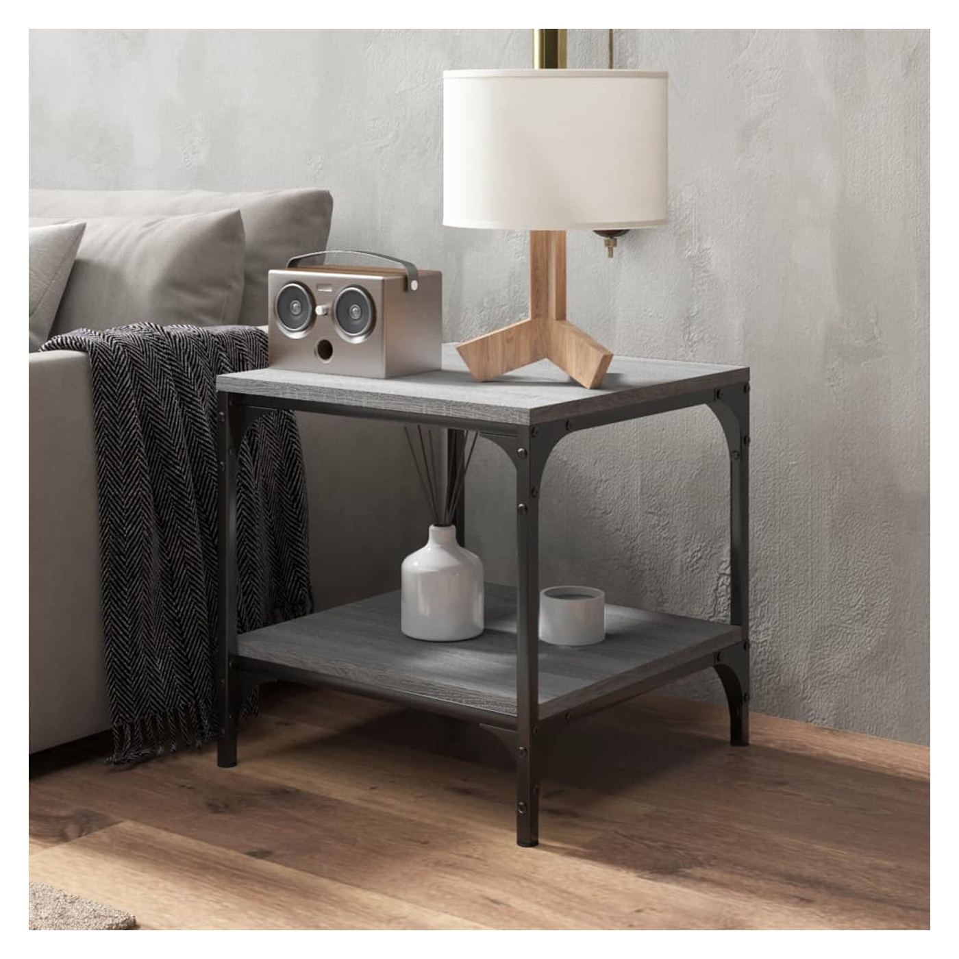 2 db oldals asztal szrke sonoma 40x40x40 cm feldolgozott fa - 3