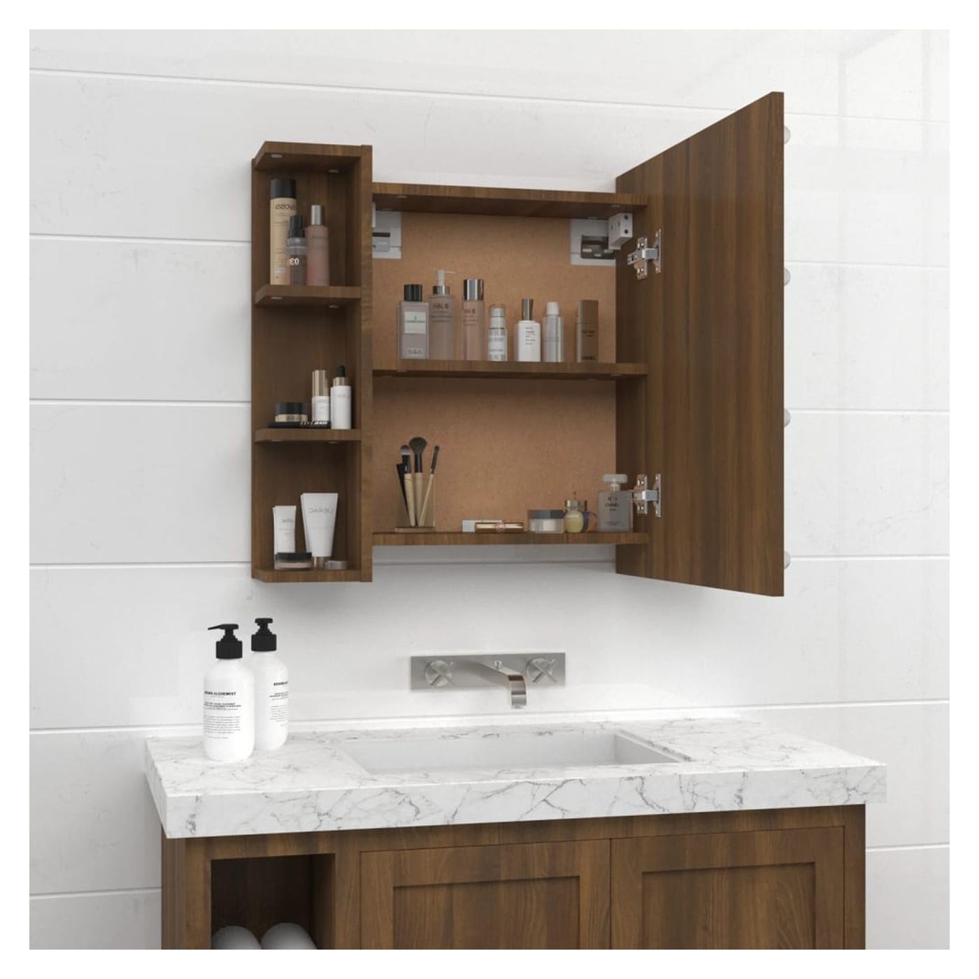 Skriňa so zrkadlom a LED, hnedý dub, 70x16,5x60 cm - 5