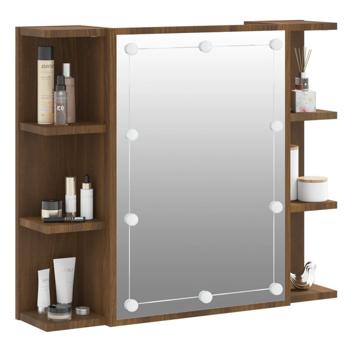 Skriňa so zrkadlom a LED, hnedý dub, 70x16,5x60 cm - 6