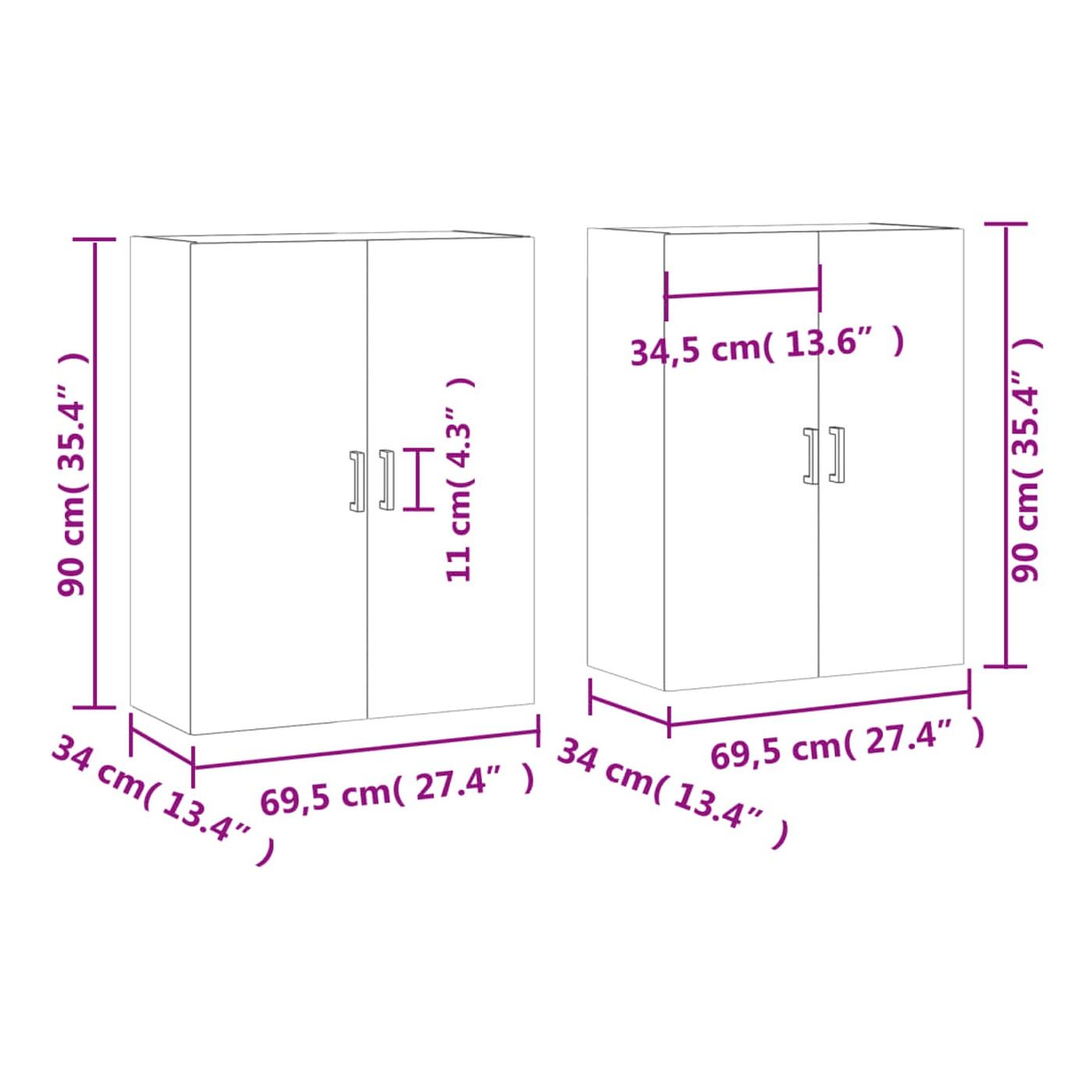 Zidni ormarići, 2 kom, boja hrasta sonoma, 69,5x34x90 cm - 12