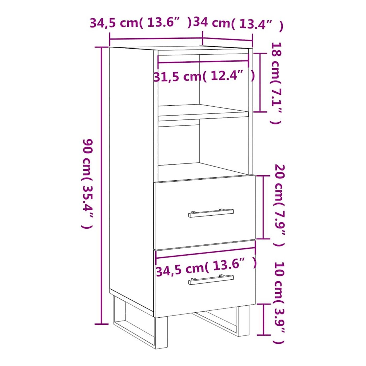 Bočni ormarić, betonsko siva, 34,5x34x90 cm, konstruirano drvo - 12