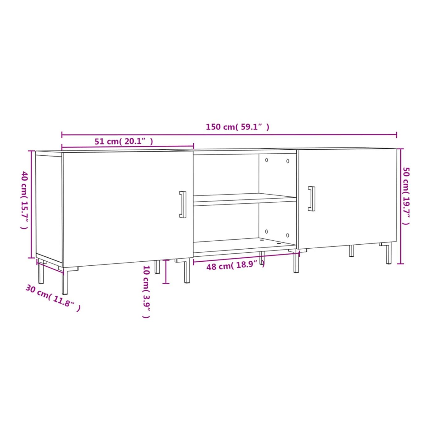 TV stalak, crni, 150x30x50 cm, kompozitno drvo - 13