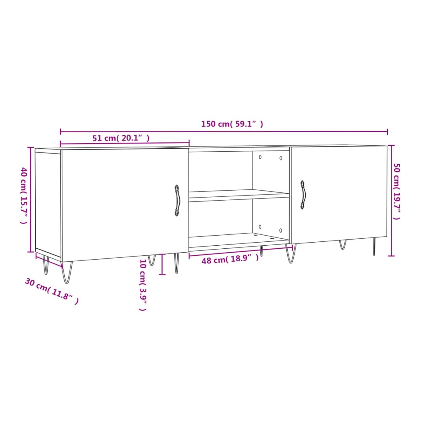 TV komoda, crna, 150x30x50 cm, kompozitno drvo - 12