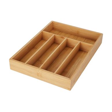 Odlično kuhinjsko bambusovo organizator za jedilni pribor, naravna barva, 5 predelkov, 35x26x5 cm