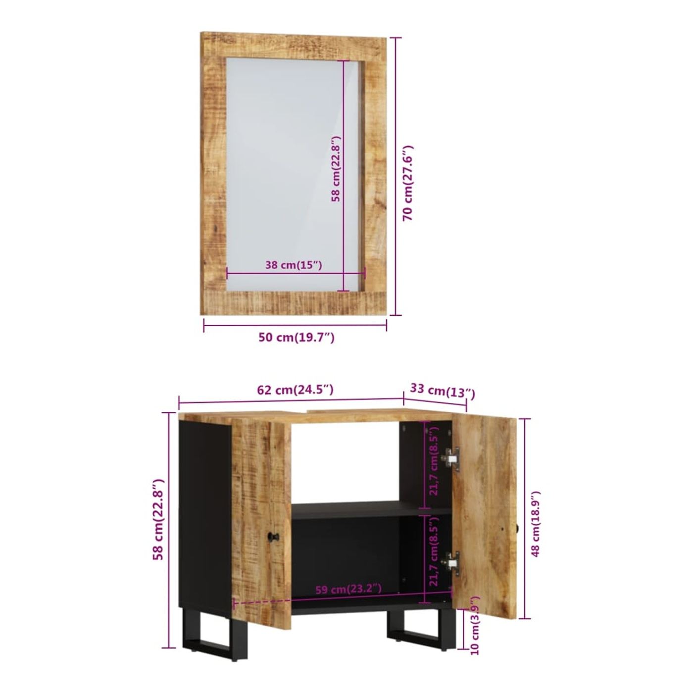 Set kupaonskog namještaja od punog drva manga, 2 komada - 11