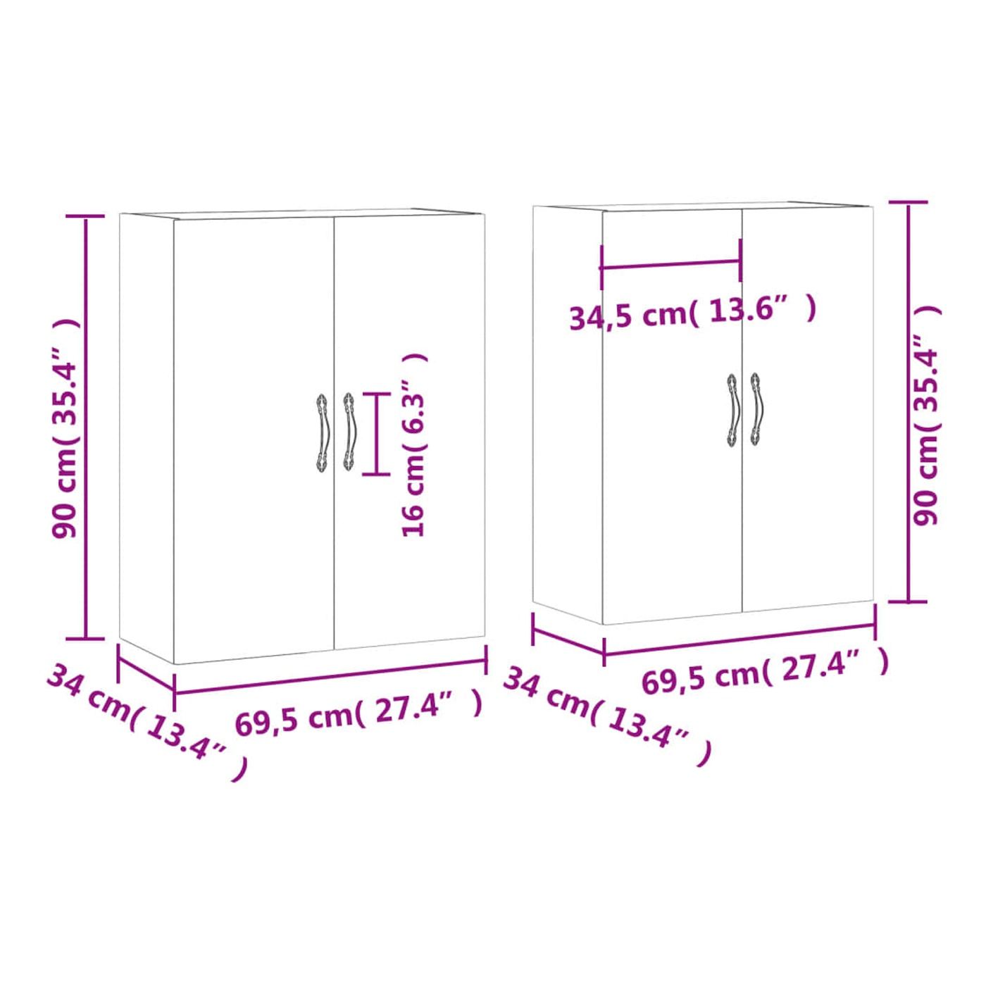 Zidni ormarići, 2 kom, boja hrasta sonoma, 69,5x34x90 cm - 12