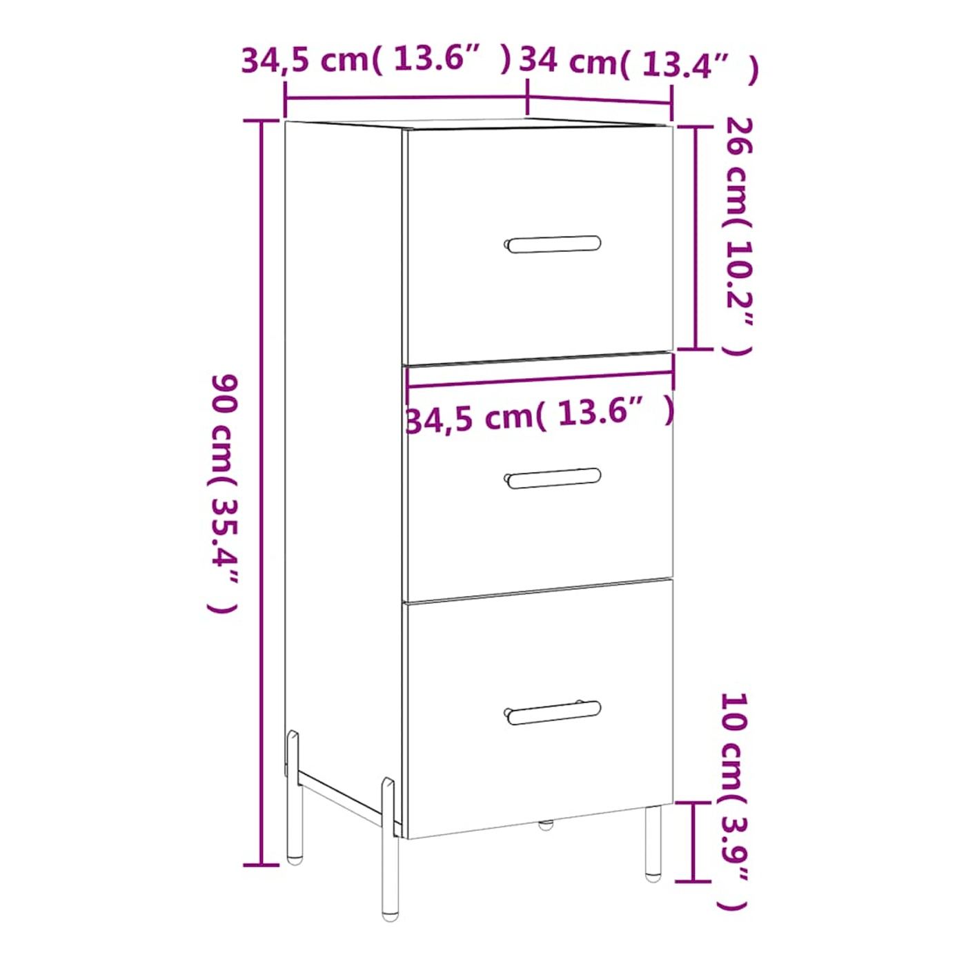 Ormarić, boja hrasta Sonoma, 34,5x34x90 cm, konstruirano drvo - 12