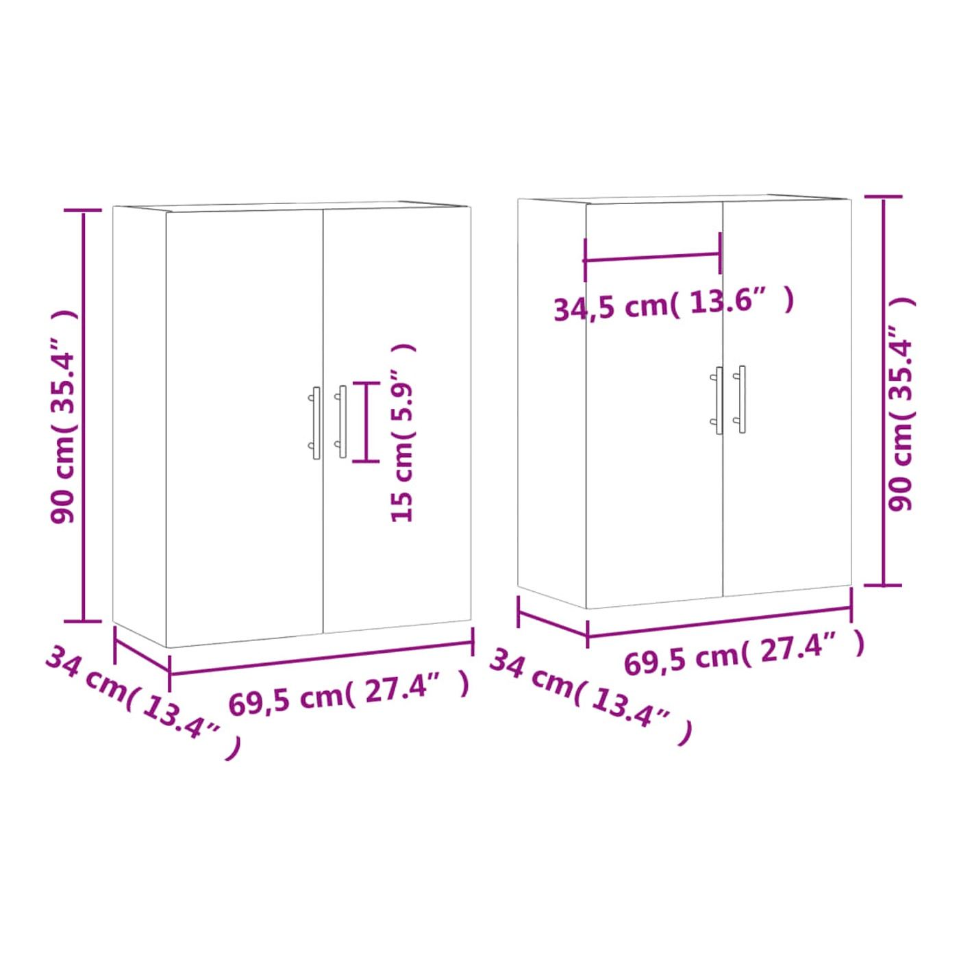 Zidni ormarići, 2 kom, boja hrasta Sonoma, 69,5x34x90 cm - 12