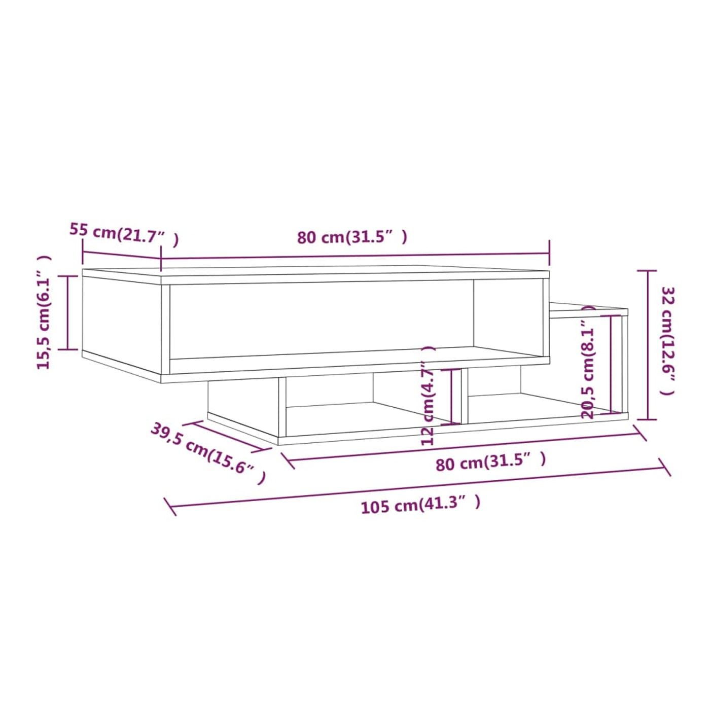 Măsuță de cafea, gri sonoma, 105x55x32 cm, lemn prelucrat - 5