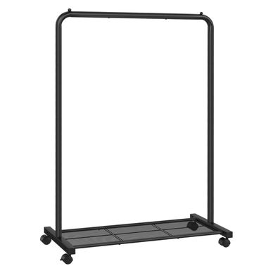 Suport pentru haine mobil cu roti, bara umerase si raft, stil industrial, 91x41x158 cm, negru