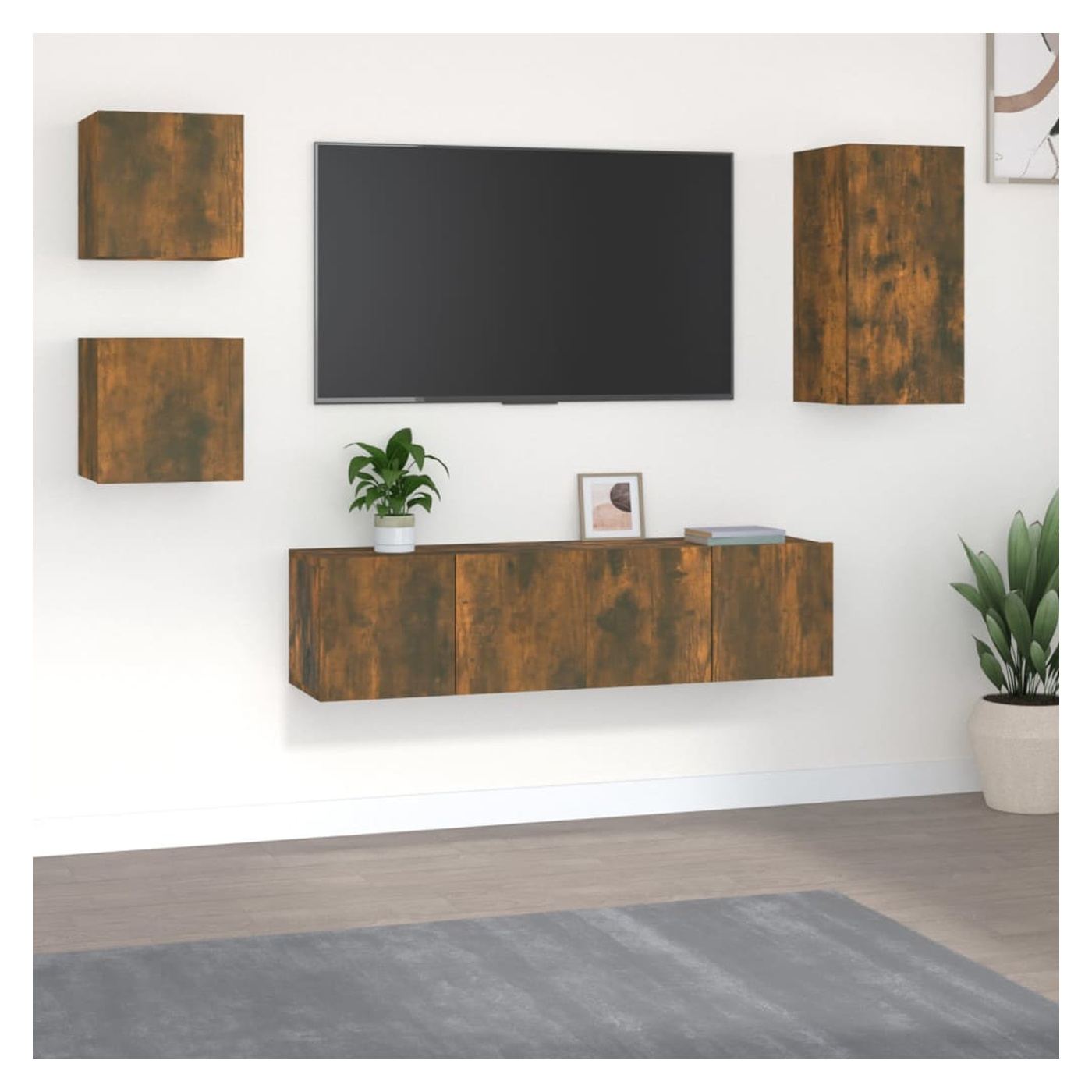 TV omarica set, 5 kosov, dimljen hrast, konstruiran les - 13