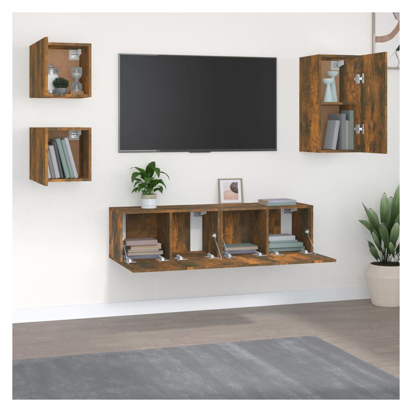 TV omarica set, 5 kosov, dimljen hrast, konstruiran les - 17