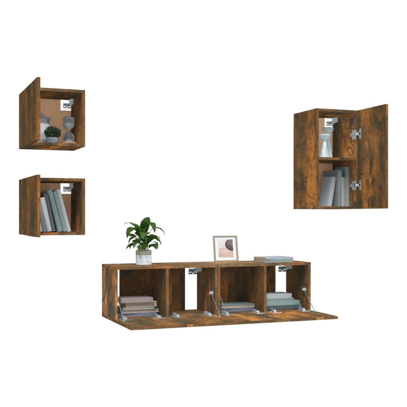TV omarica set, 5 kosov, dimljen hrast, konstruiran les - 19